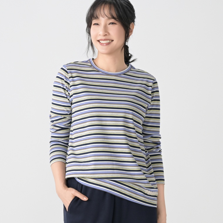 PERSONS テレコボーダー長袖Tシャツ