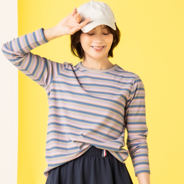 PERSONS テレコボーダー長袖Tシャツ