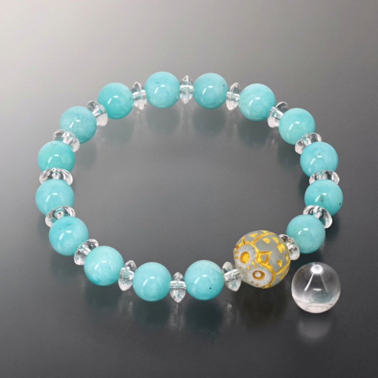 幸せのふくろうアマゾナイトサークルブレス宝珠付き