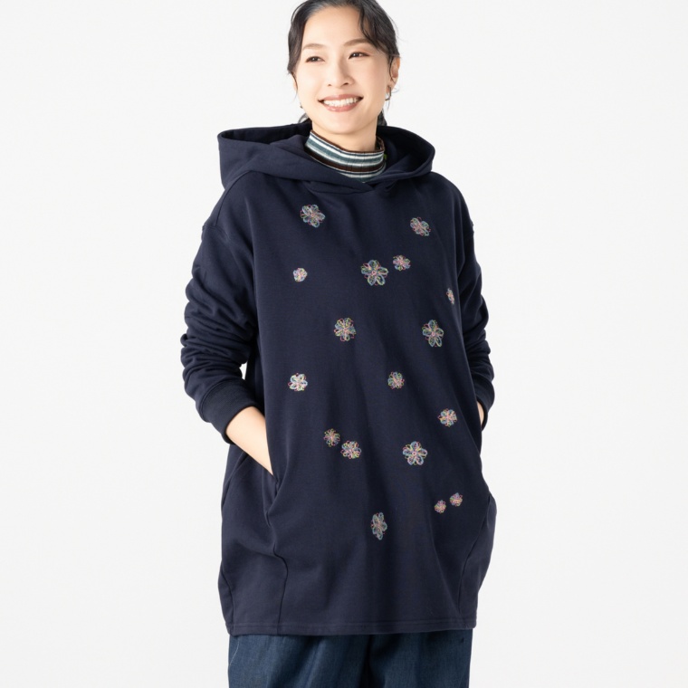PERSONS スモールフラワーチュニックパーカー