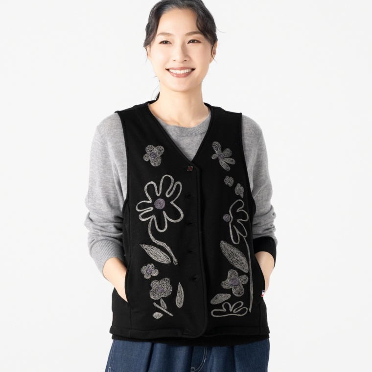 PERSONS カットソーフラワー刺繍ジレ