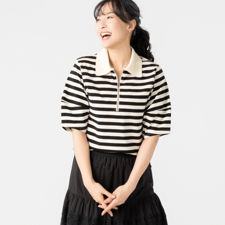 GRC ポロ衿立体スリーブボーダープルオーバー