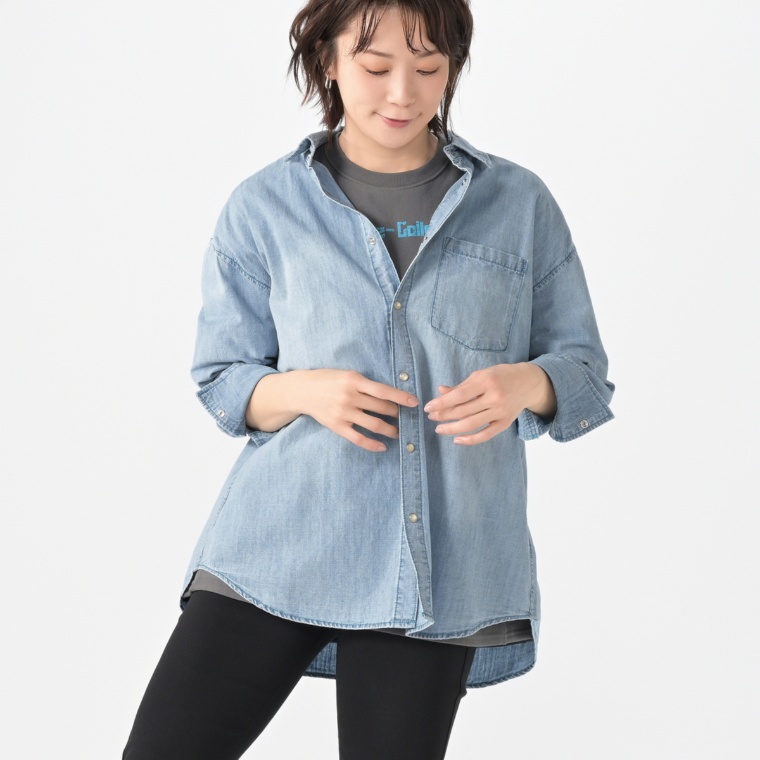 GRC スラブデニムワンポイント刺繍入りシャツ