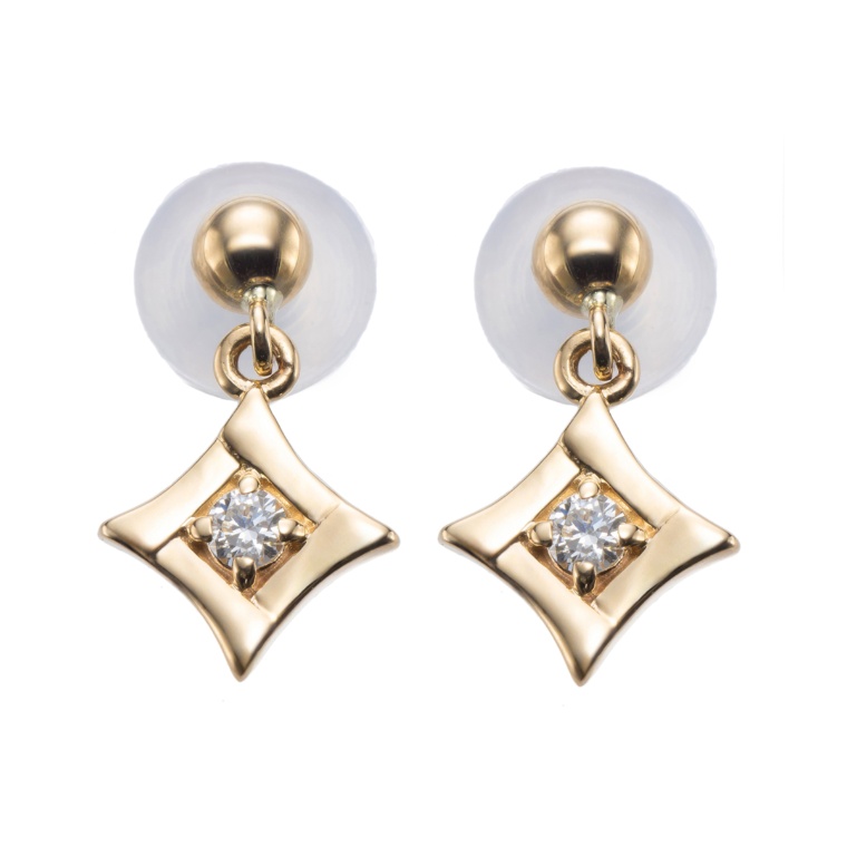 10KYG ダイヤモンド ルフレ デザイン ピアス