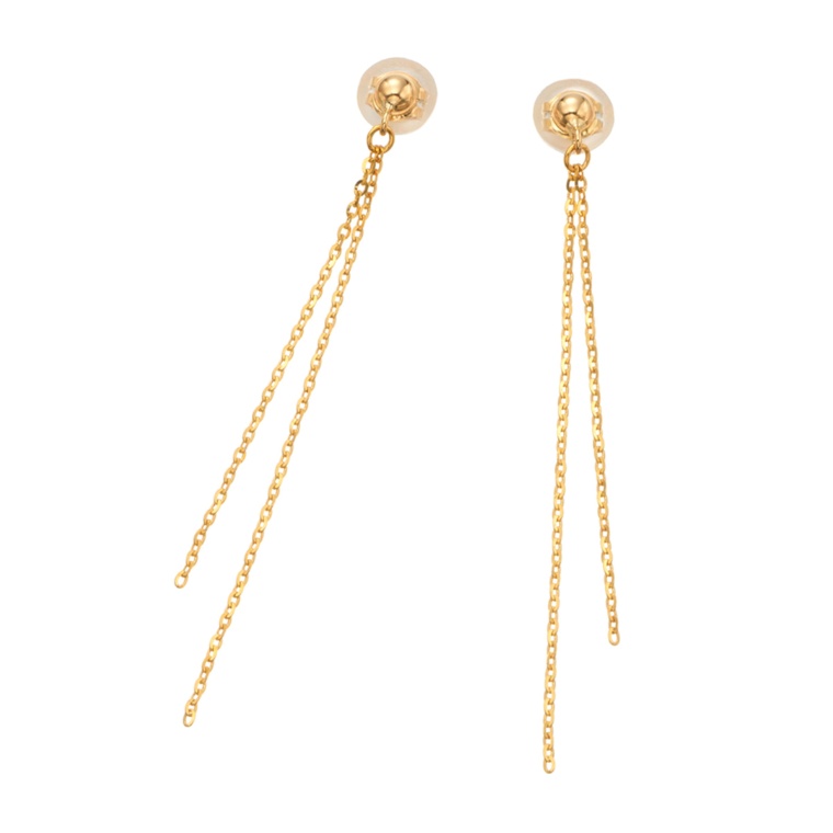 純金/18K ミラーカットチェーンレイヤード イヤリング/ピアス