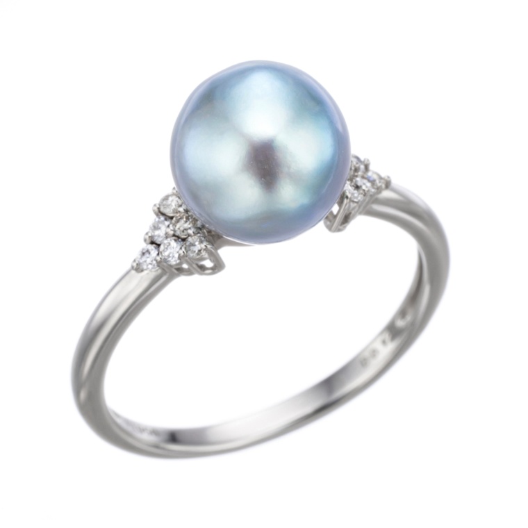 PT950 ナチュラルブルーカラーアコヤ真珠 リング 9mm珠