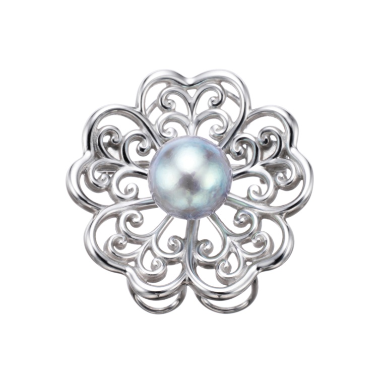 SV 宇和島産ナチュラルブルーカラーアコヤ真珠 ブローチ