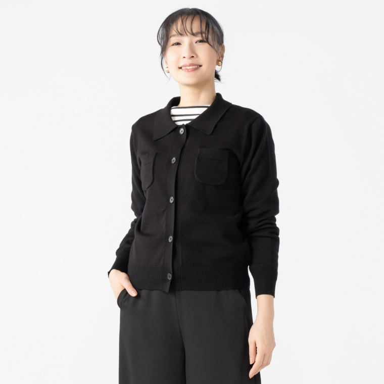 エニワイズ ポケット付きポロ衿ニットカーディガン