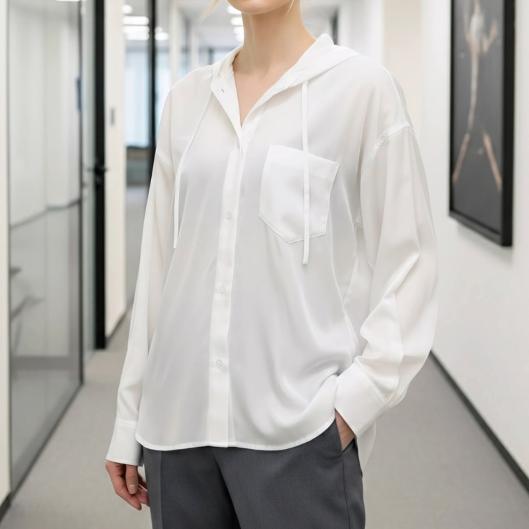 Oh My Tailor レーヨン混フードシャツ