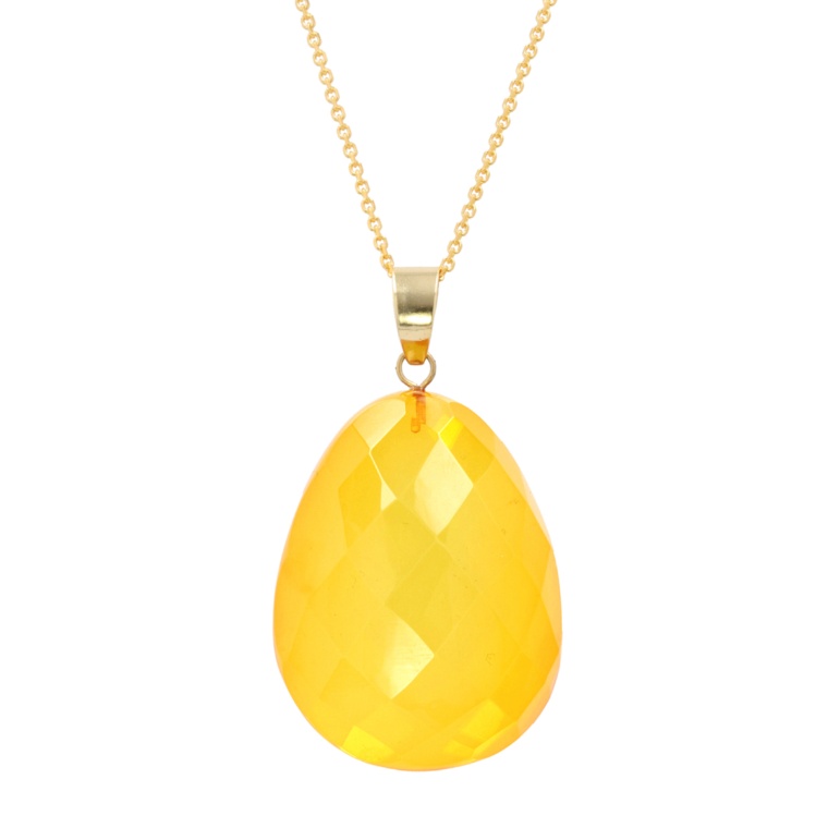 琥珀 シャンデリアカットティアドロップ ペンダント