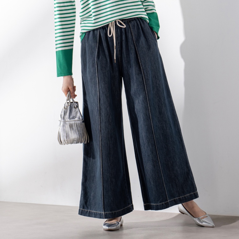 Coeur sucre 軽やかピンタックワイドデニムパンツ