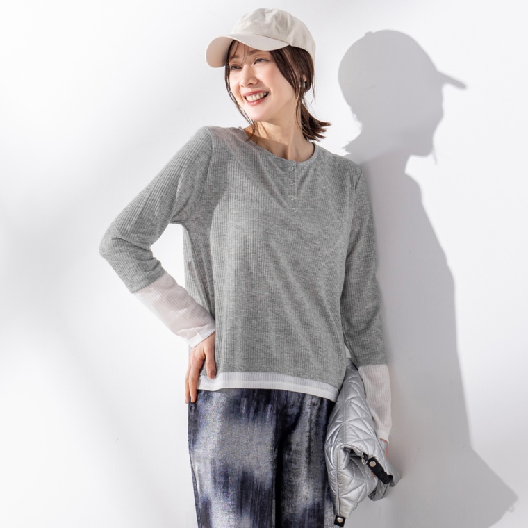 Coeur sucre シアーリブヘンリーネックプルオーバー