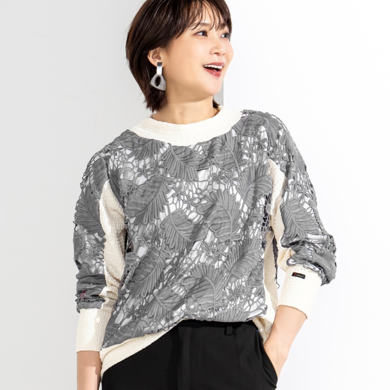 calma ラグジュアリーレース 大人スエットプルオーバー