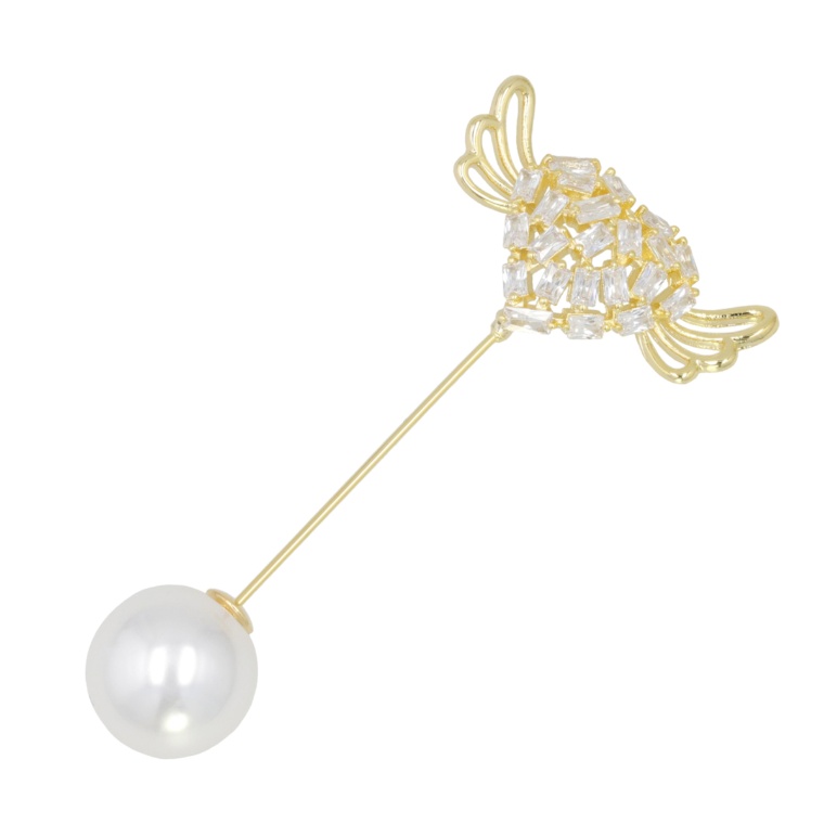 JN CZ&ビジューパール フェザーハート ピンブローチ