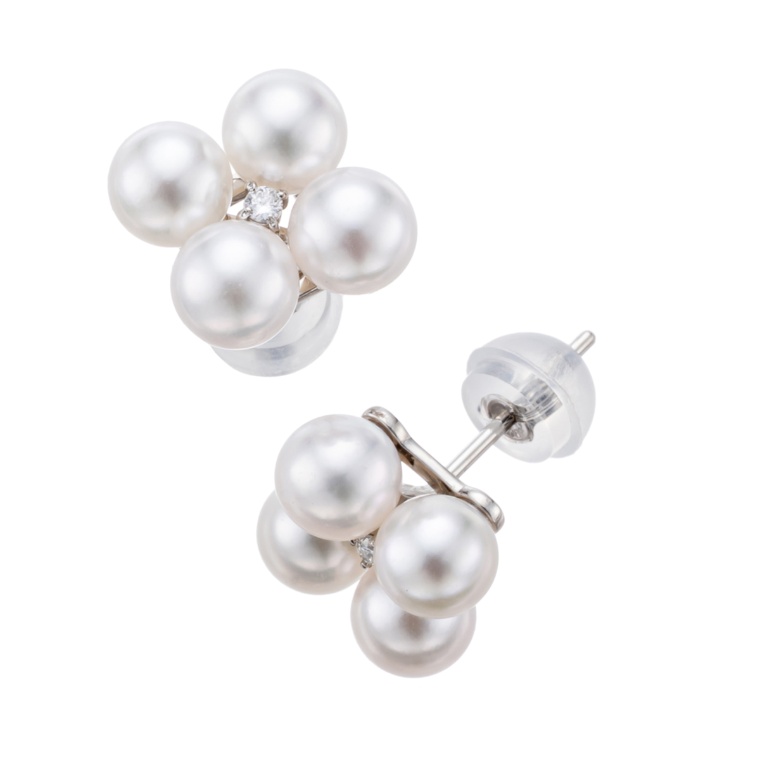 PT900 アコヤベビーパール クローバー イヤリング/ピアス4mm