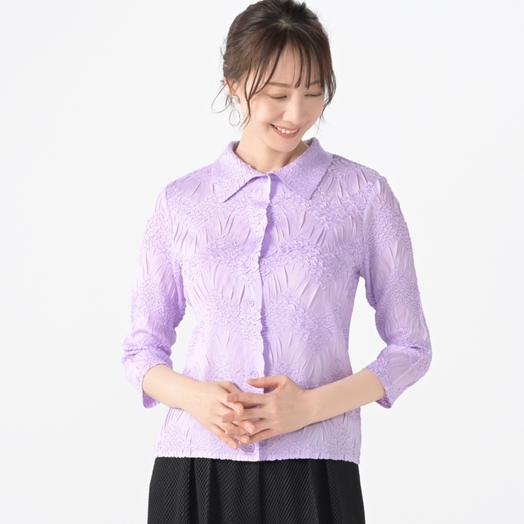 Monte Milano ウェービーエンボスプリーツシャツブラウス