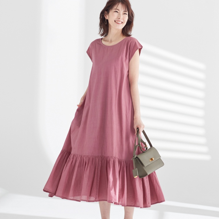 myM インド綿100%スッキリ裾フレアーワンピース