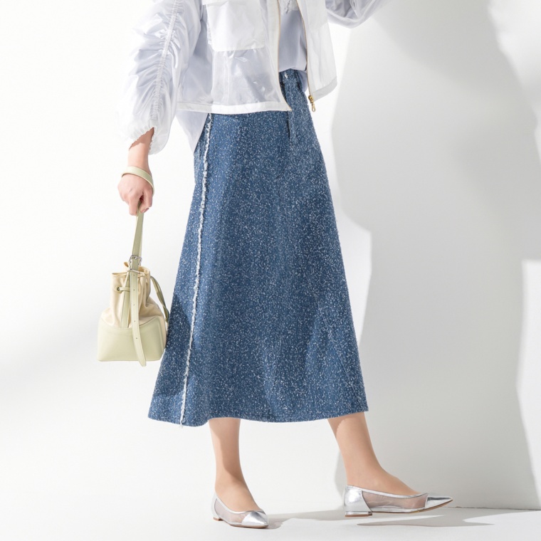 MINHA KILAKILA ネップデニムフリンジAラインスカート