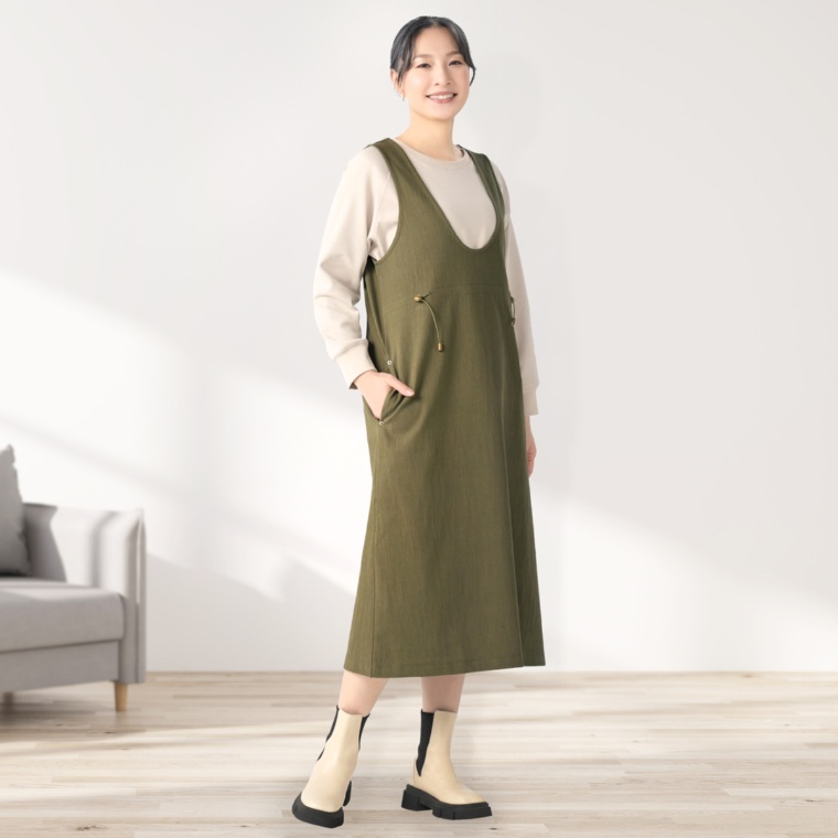 エニワイズ ドロスト付きニットデニムジャンスカ