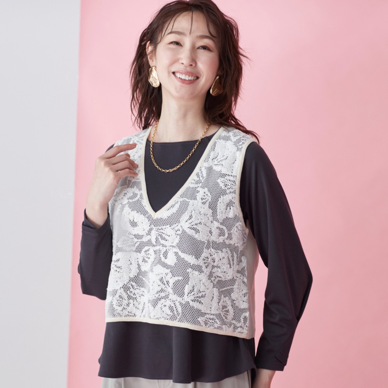 falsetto レースベスト付アンサンブル