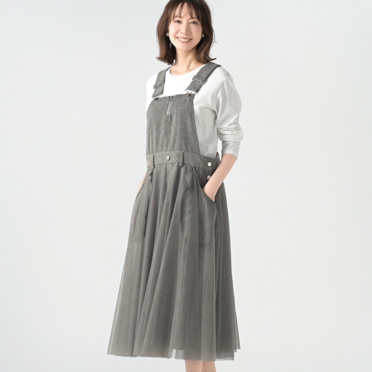 Remite チュールデニムジャンパースカート