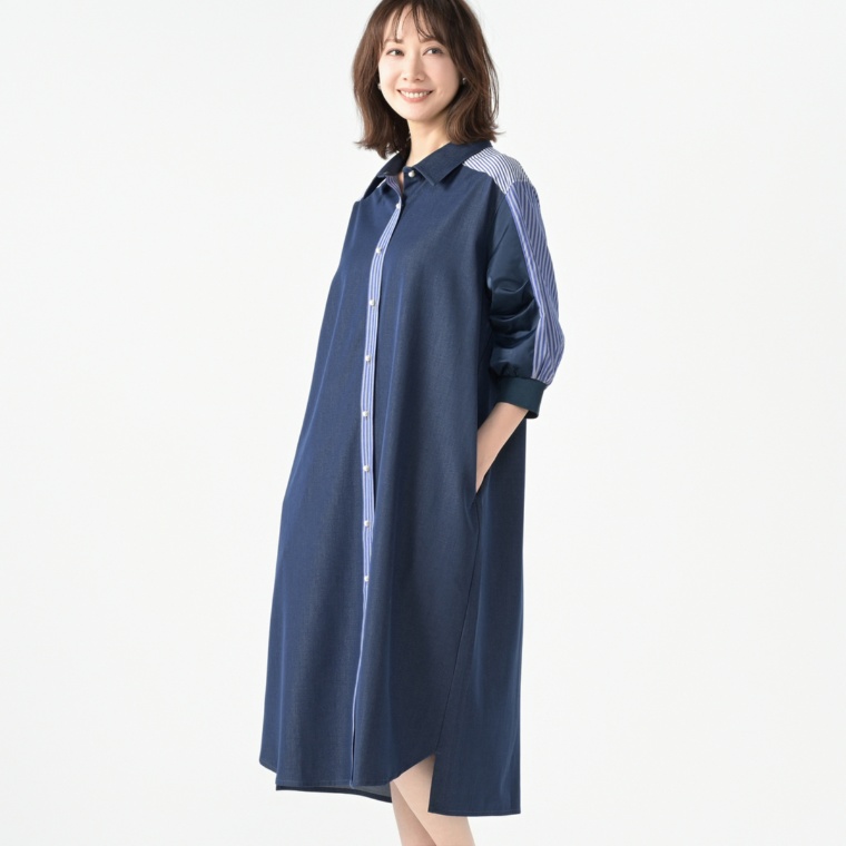 Remite ストライプデニムシャツワンピース