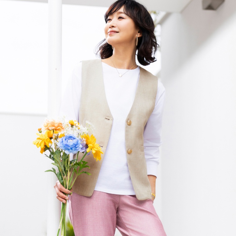 BOBSON SunSister リネン調スタイリッシュジレ