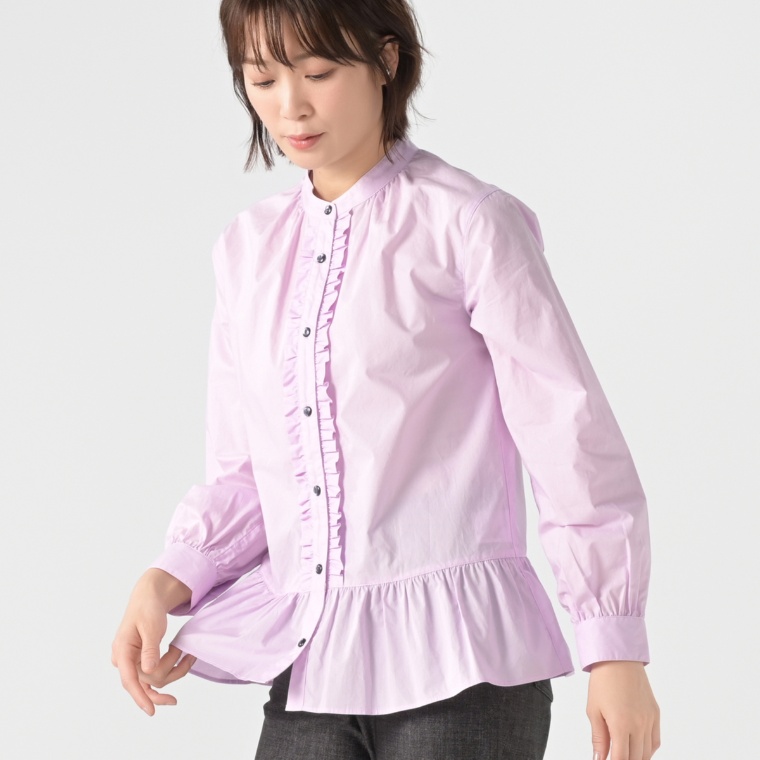 BOBSON SunSister バンドカラーフリルブラウス