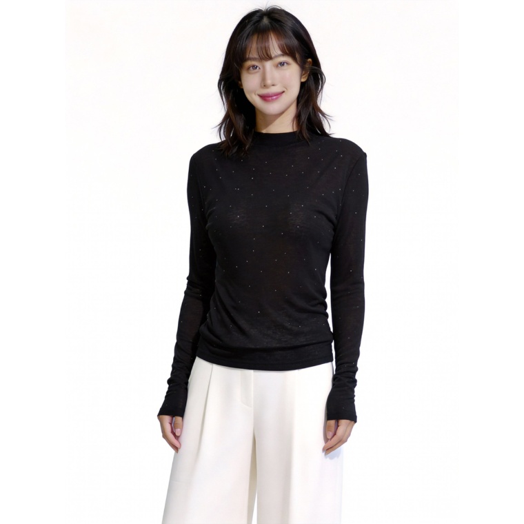 FEE CERISE テンセル混ラインストーンカットソープルオーバー