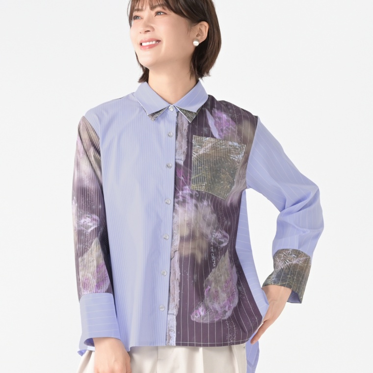 calma モードプリント ストライプロングシャツ