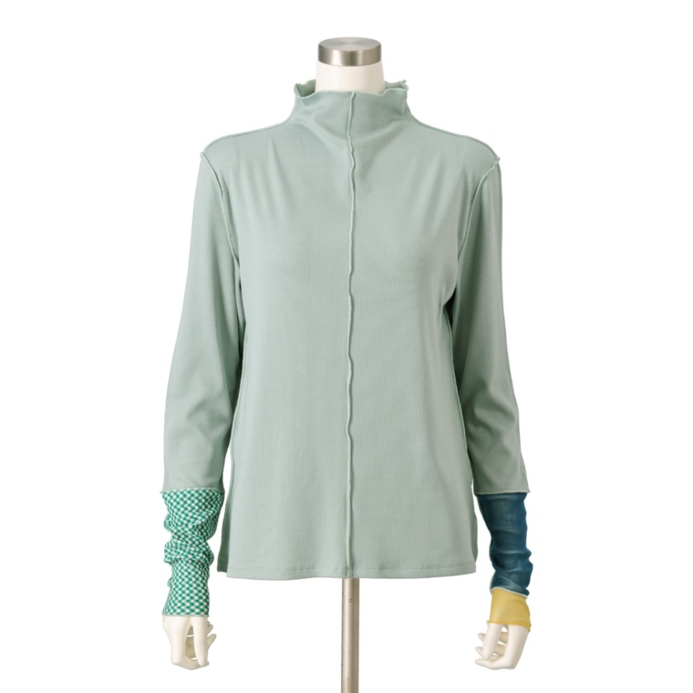 MORNMAGIE 袖口アシンメトリー テレコ長袖トップス