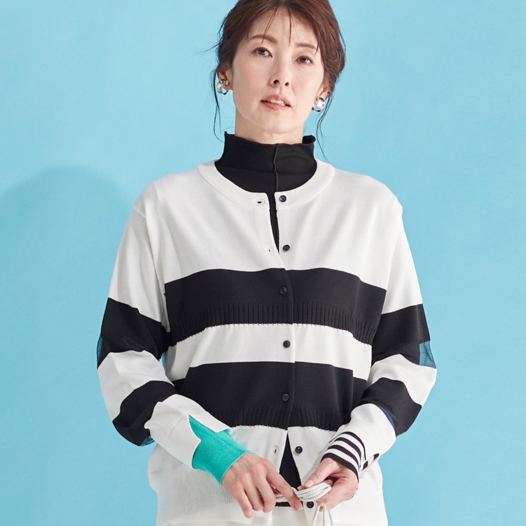 MORNMAGIE お袖がパッと映えるニットカーディガン