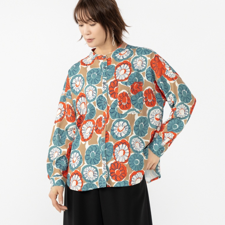 MORNMAGIE オリジナルアートフラワーガーデンプリント ブラウス