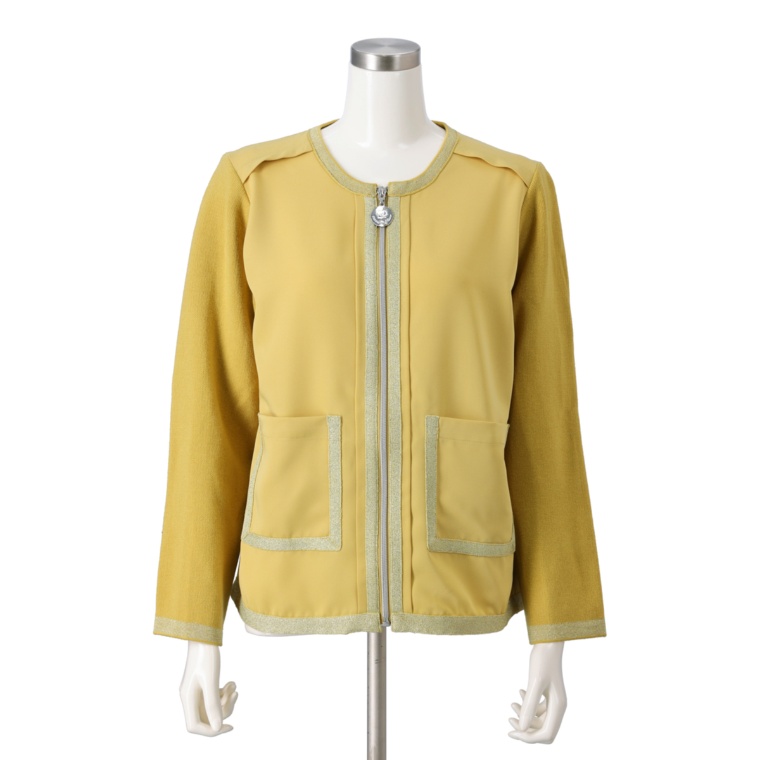 PCD ラメモダンラインのニットドッキングジップアップジャケット