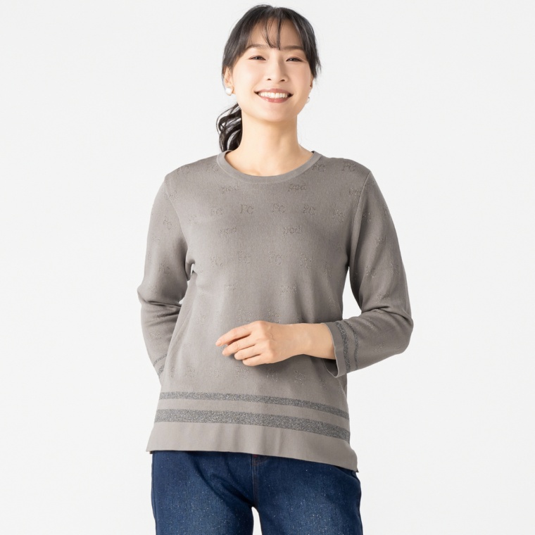 PCD ラメモダンラインの八分袖ニットプルオーバー