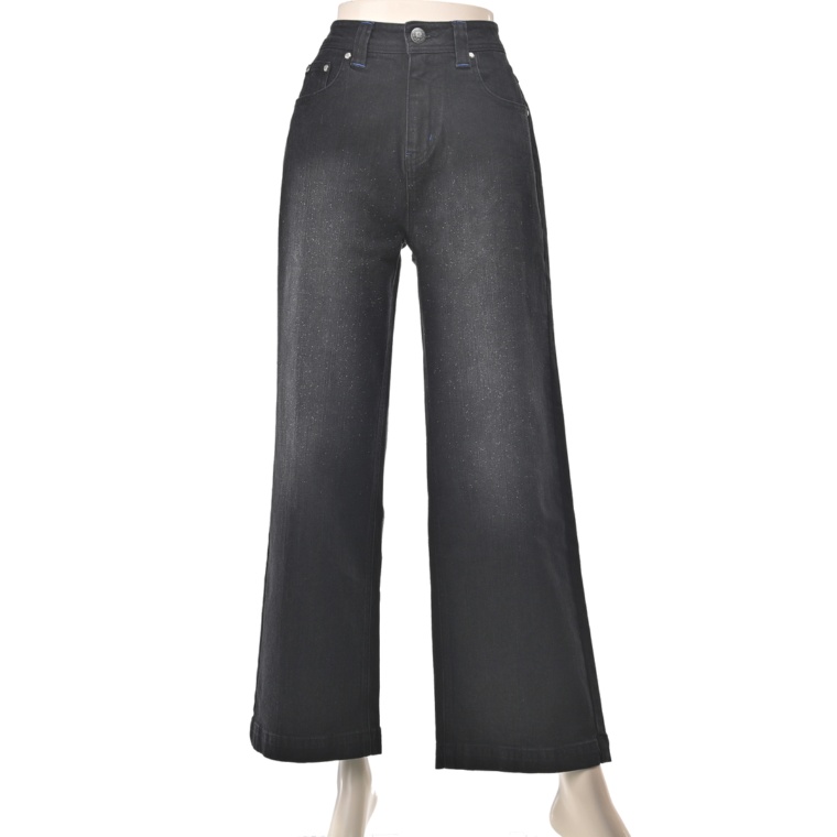 PCD ラメ加工の煌めきセミワイドデニムパンツ