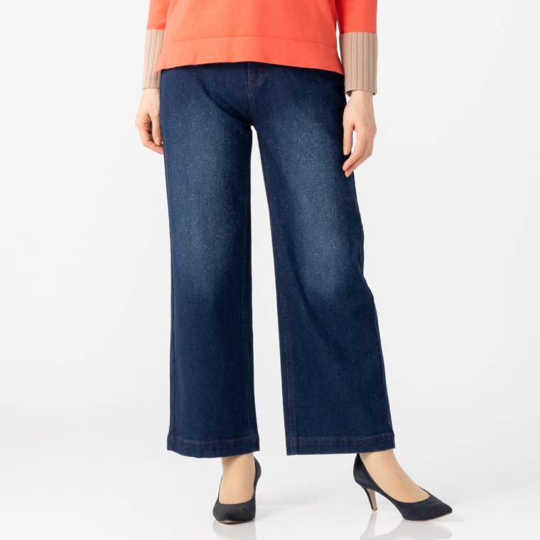 PCD ラメ加工の煌めきセミワイドデニムパンツ