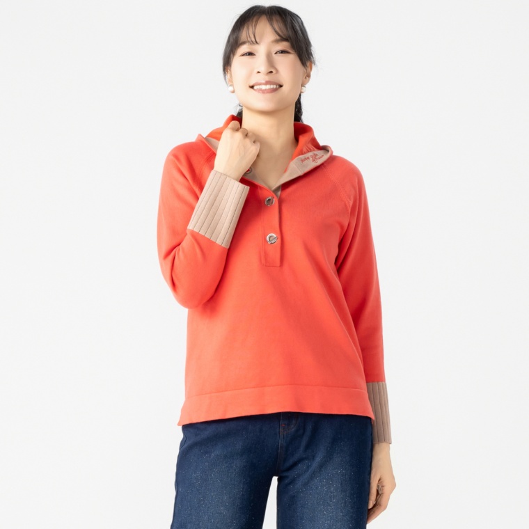 PCD フロントＴバーアクセントのフーディーニットプルオーバー