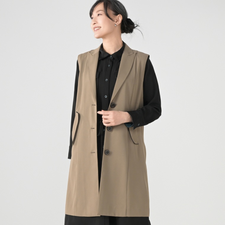 PCD ピークドラペルのマニッシュロングジレ