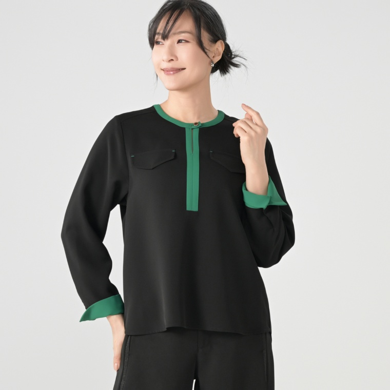 PCD 配色キーネックアクセントのモダンプルオーバー