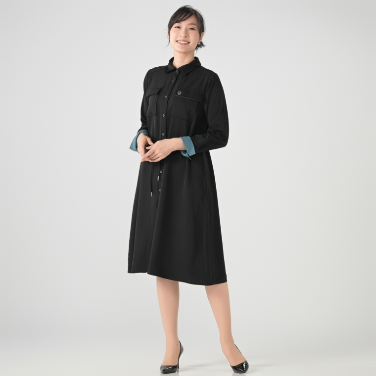 PCD ポケットアクセントのモダンシャツワンピース