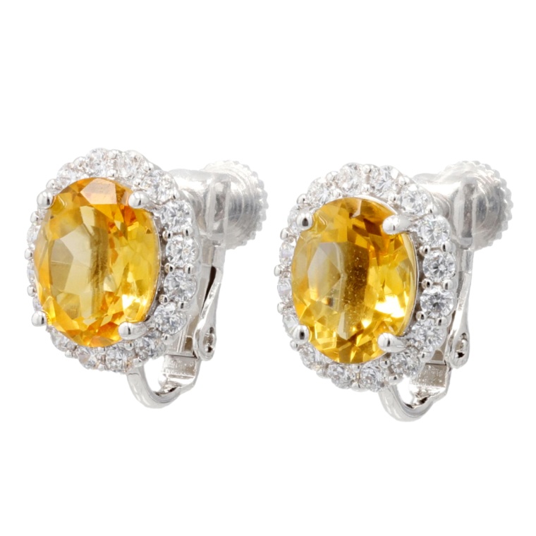 TarTar シトリン&CZ オーバルイヤリング/ピアス計3.0ctUP