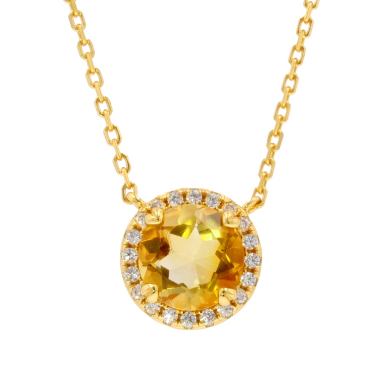 シルバー925 シトリン＆CZ ラウンドペンダント1.5ctUP