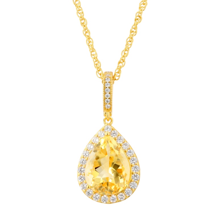 シルバー925 シトリン＆CZ ペアシェイプペンダント7.0ctUP