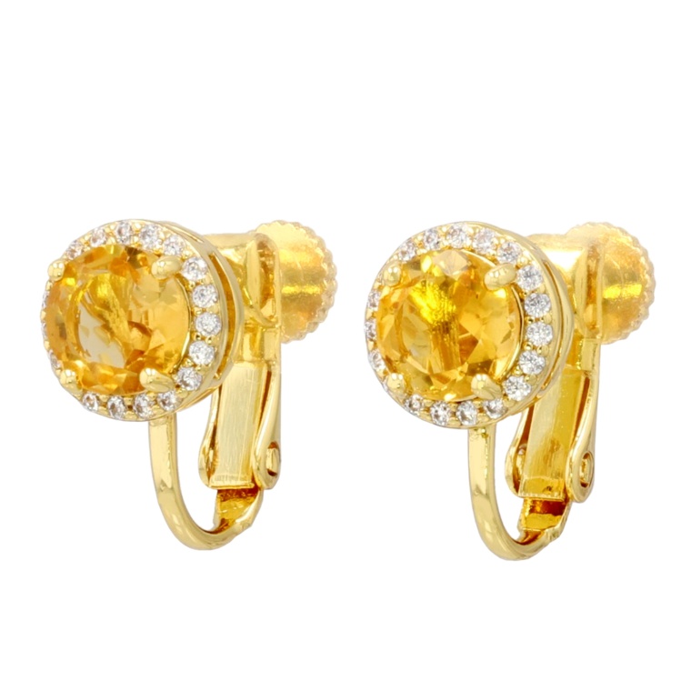 シトリン&CZ ラウンドイヤリング/ピアス計1.0ctUP