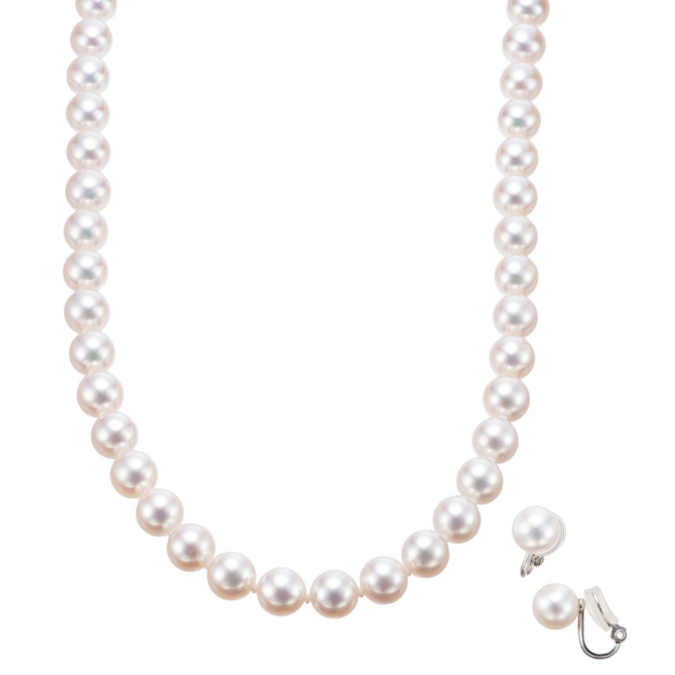 花珠真珠8.5mm珠ネックレス&イヤリング/ピアスセット