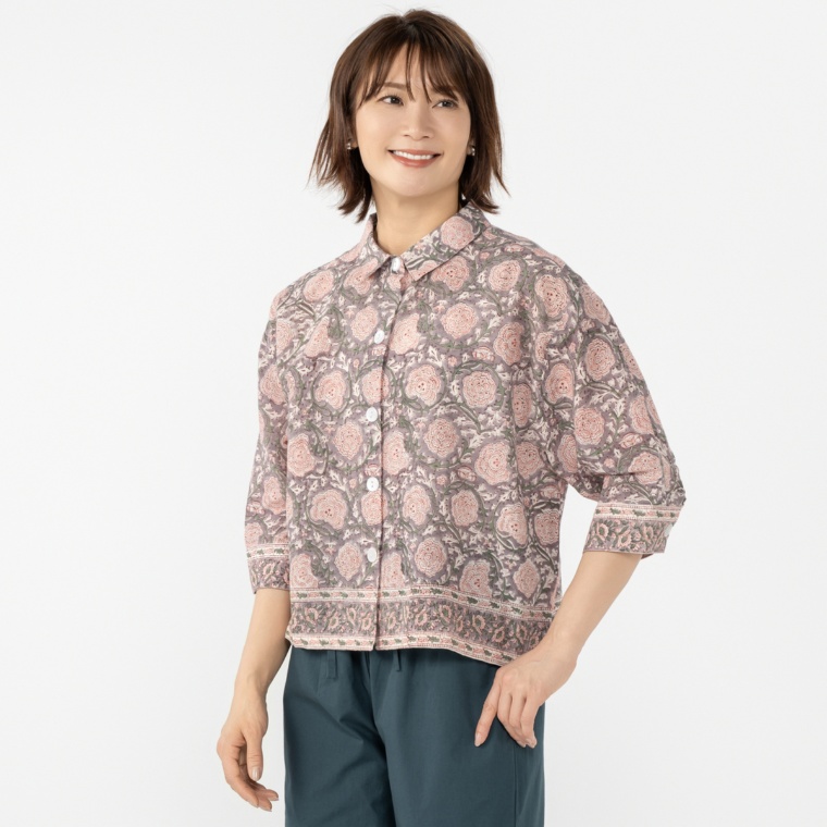 myM インド綿ブロックプリントショートシャツ