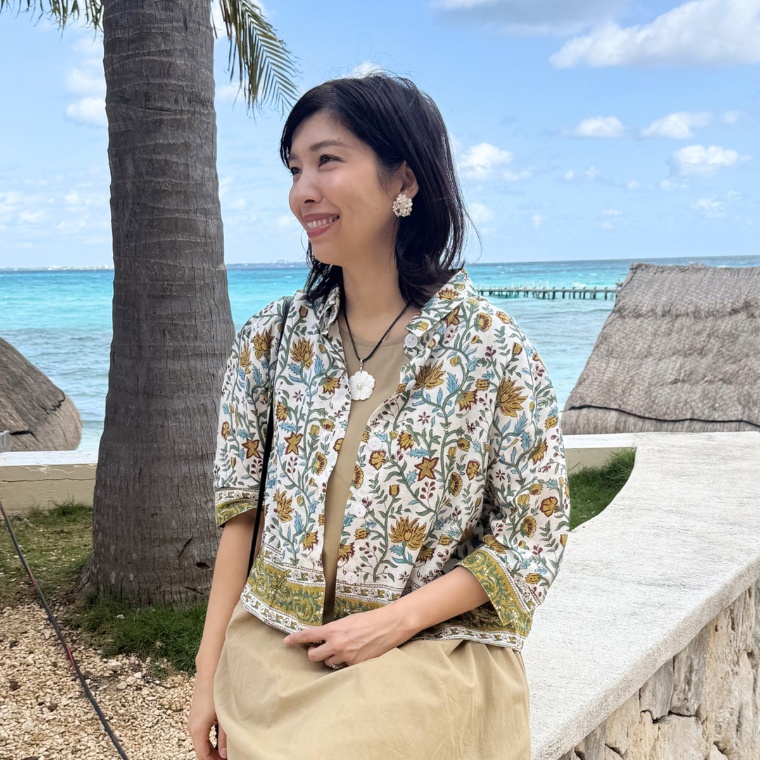 myM インド綿ブロックプリントショートシャツ