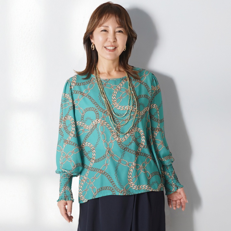 JEWEL MORRY’S チェーン柄ジョーゼットブラウス