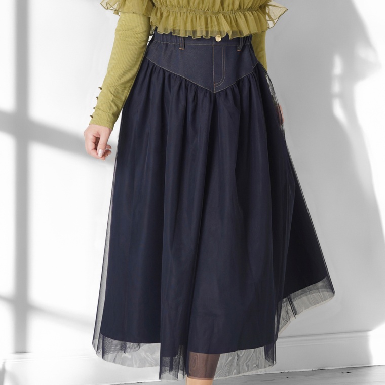JEWEL MORRY’S チュールギャザーデニム調スカート